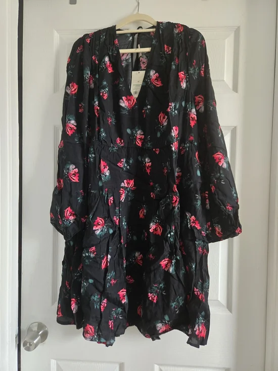 A New Day Black Floral Dress with Pink Roses - Picture 1 of 2